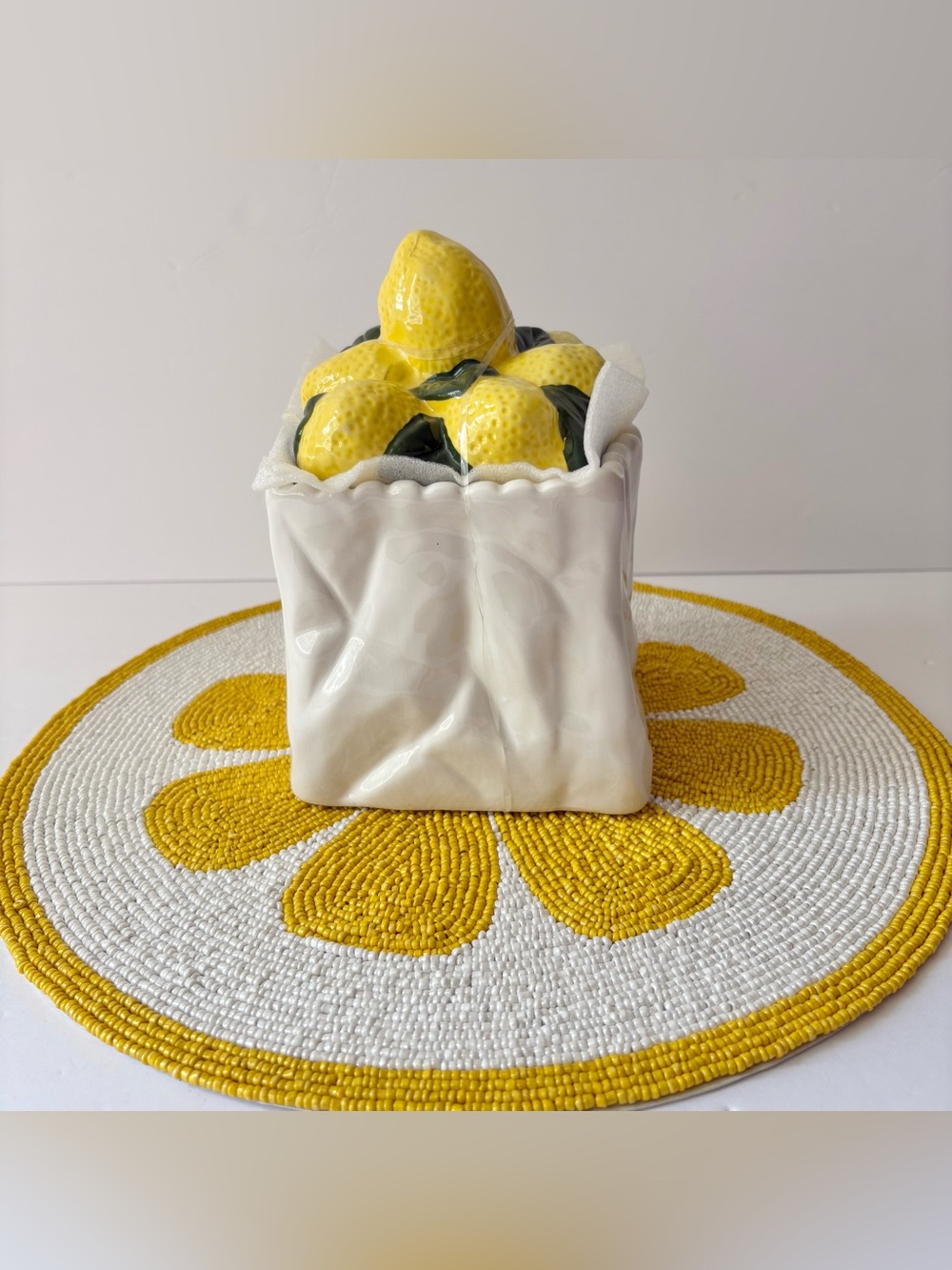 Ashland Lemon Ceramic Canister & Beaded Placemat